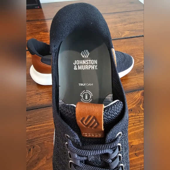 Johnston & Murphy Mens Blue Knit Shoes/Sneakers w/Brown Leather Accent Sz 8- 8.5 - Picture 5 of 9